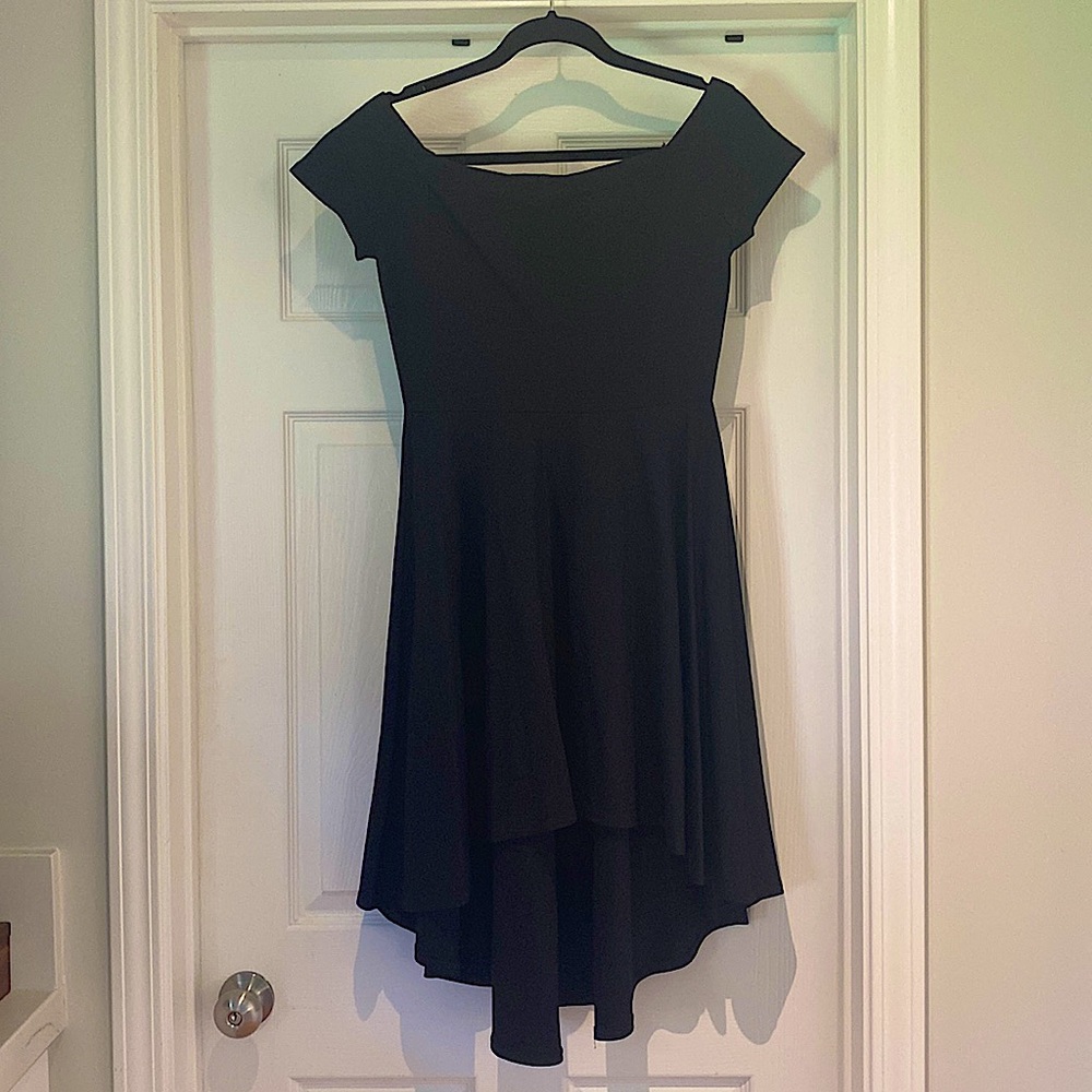 Black high/low off the shoulder dress